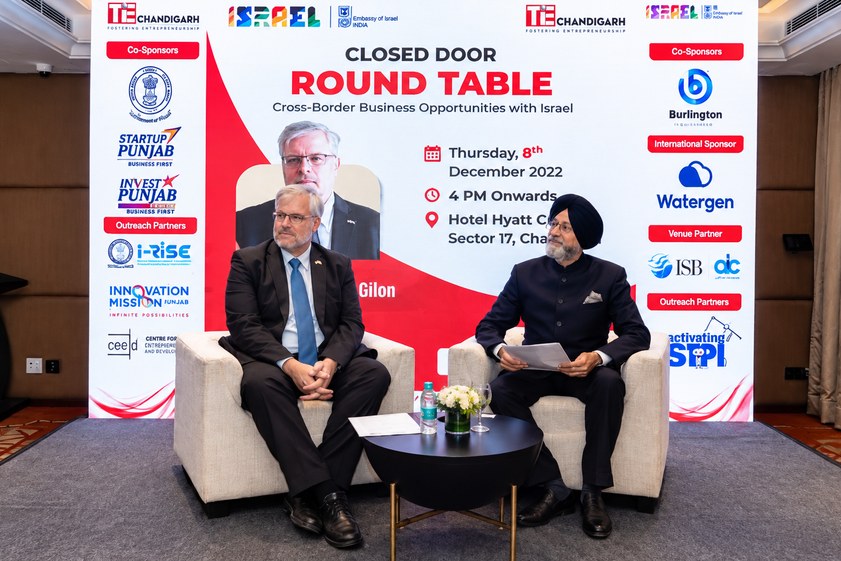 Ambassador Naor Gilon and a TiE Chandigarh leader at the closed-door round table